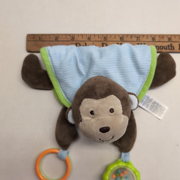Carter's Monkey Crib Toy Plush Baby Rattle Teether Hanging Blue Green Brown - Picture 13 of 14